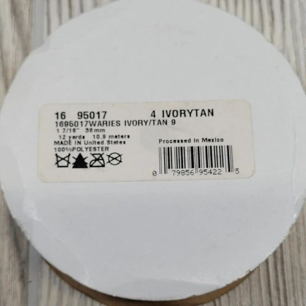 Offray Wired‎ Sheer Ribbon Ivory Tan Shimmer Gold Trim 12 Yards 1 7/16 in